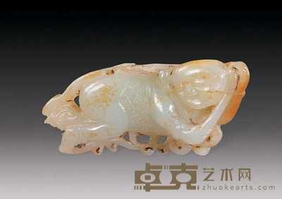 清 玉雕童子、灵芝坠 长7.8cm